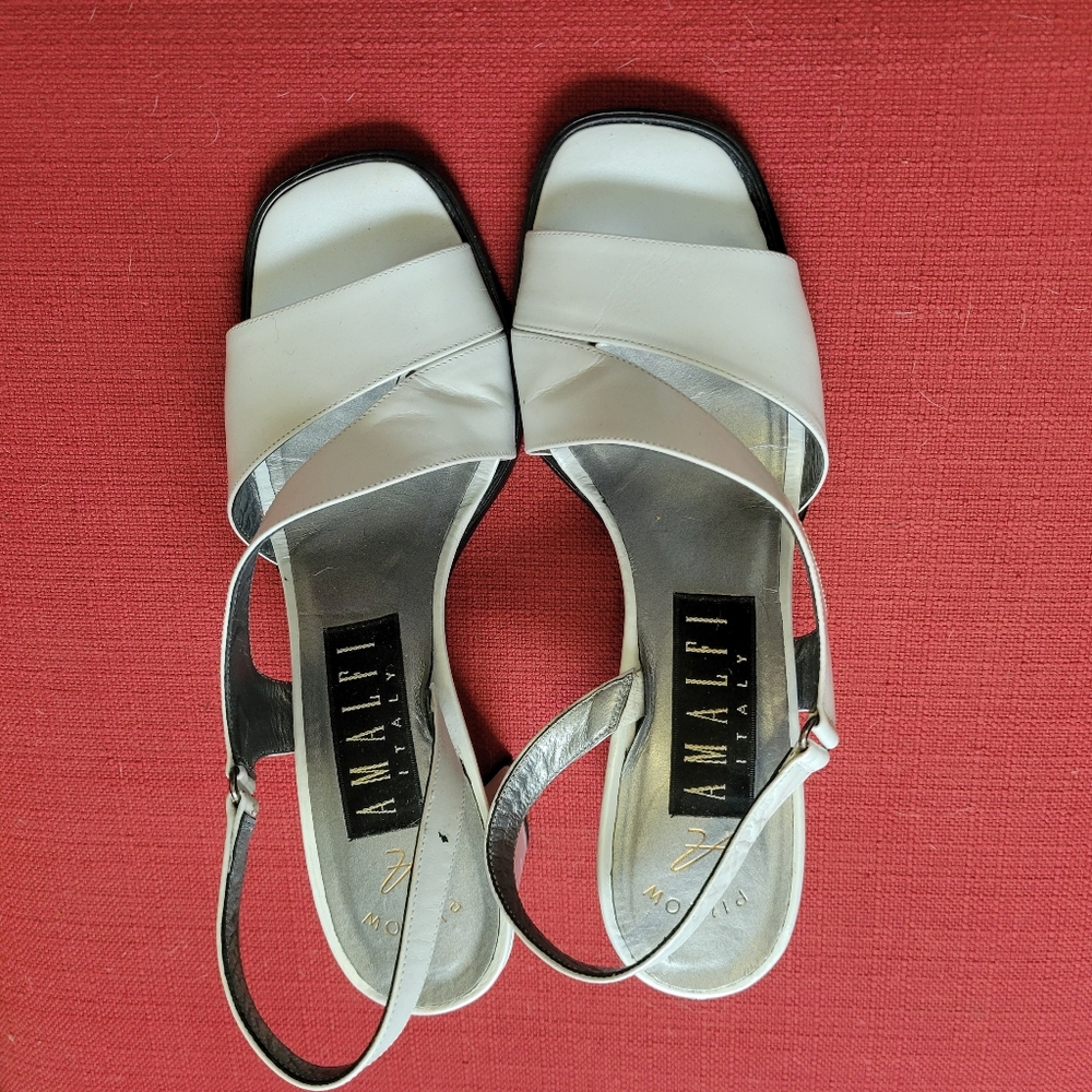 Amalfi size 7 women's 3" block heel sandals pearlescent white - Picture 2 of 7